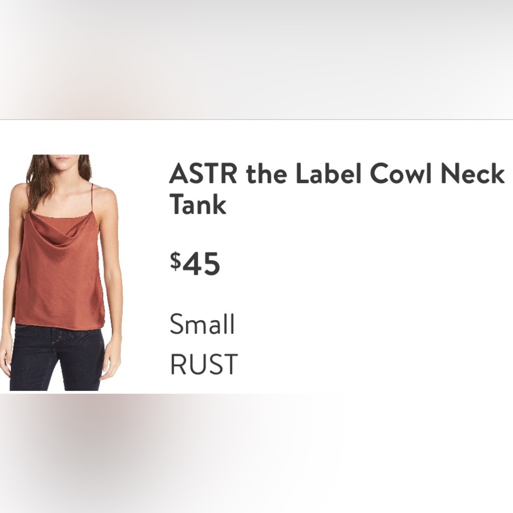 ASTR the Label Cowl Neck Tank, Color: Rust, Size Small